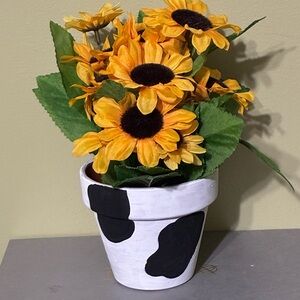 Cow print painted terracotta pot